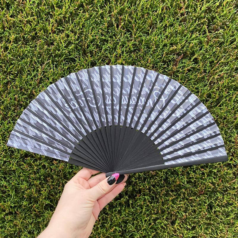 "Anxious as F*ck" Handheld Bamboo Fan with Houndtooth Pattern & Black Bamboo Spines